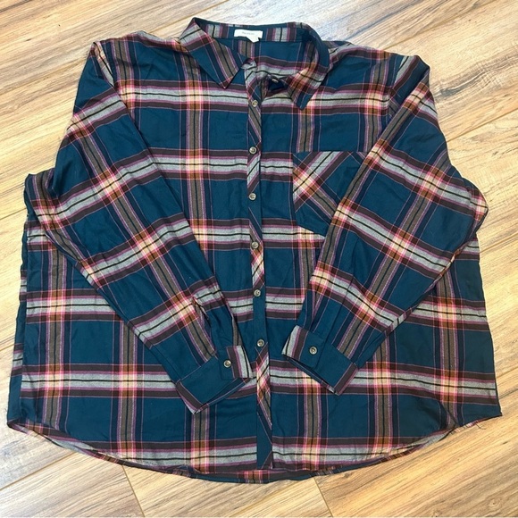 Maurices Tops - Maurices Women’s Flannel Shirt 3X Green Pink Orange Plaid Fall Button Down Soft